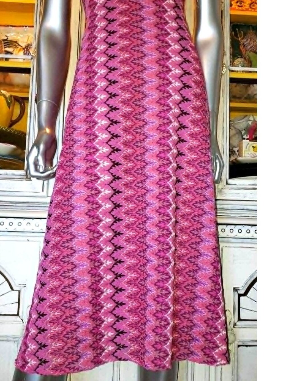 Betsey Johnson Vintage New York Y2K 90s Open Woven Knit Pink Midi Halter Dress S - Picture 12 of 16